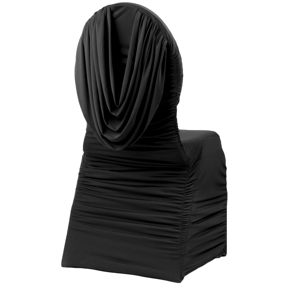 Swag Back Ruched Spandex Banquet Chair Cover - Black